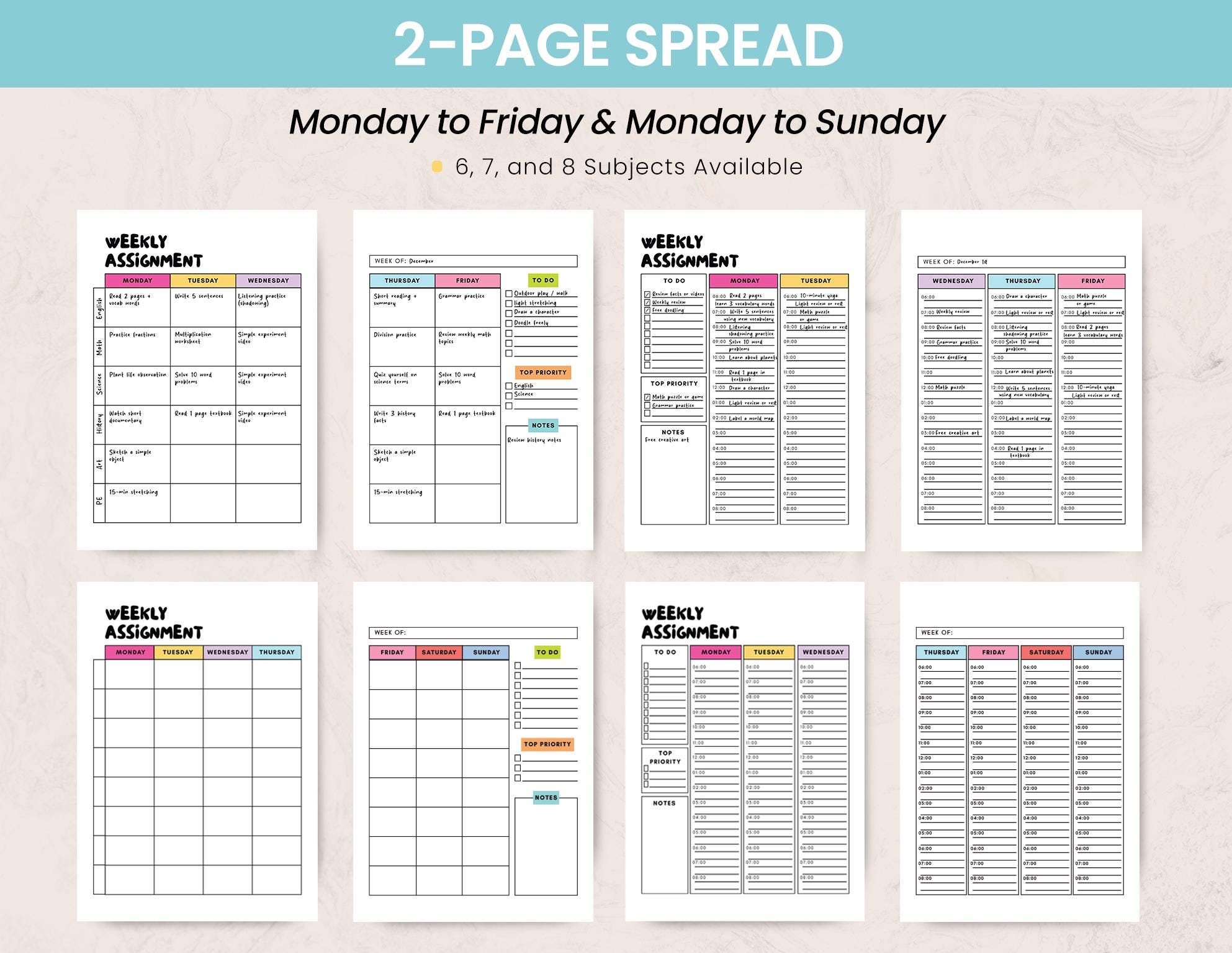 Assignment Tracker Printable | Weekly & Daily Study Planner | Monday ...