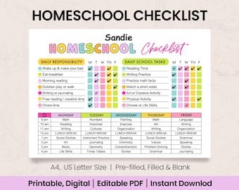 Editable Homeschool Checklist: Daily Student Routine (PDF)