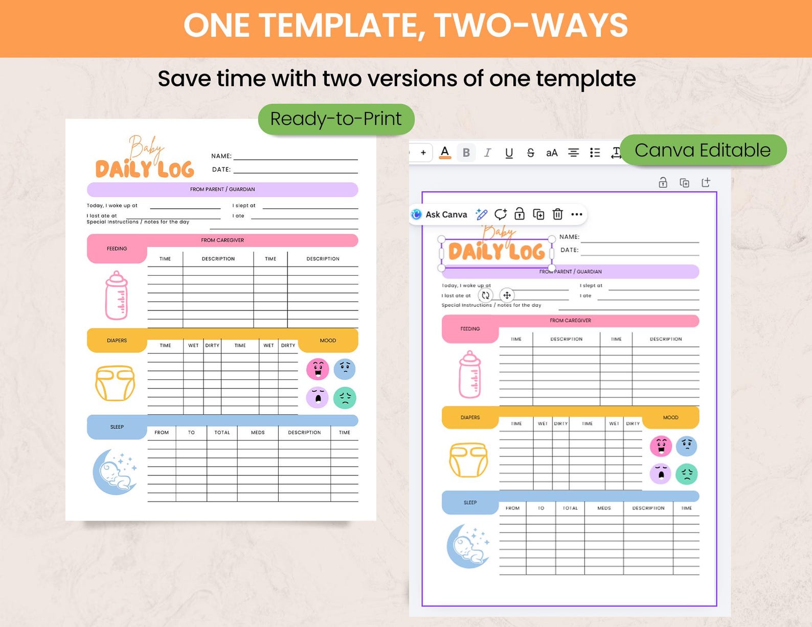 Editable Baby Daily Log | Printable Nanny Log Tracker Newborn Diary ...
