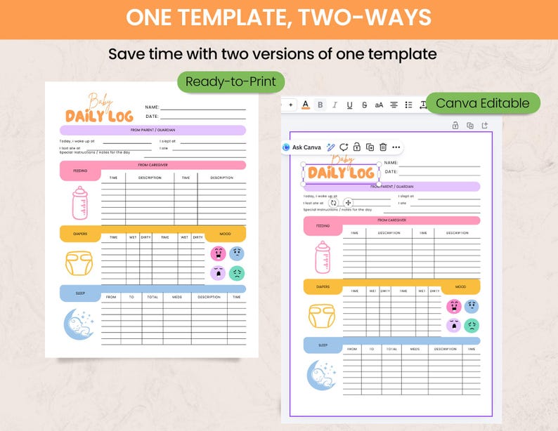 Editable Baby Daily Log | Printable Nanny Log Tracker Newborn Diary ...