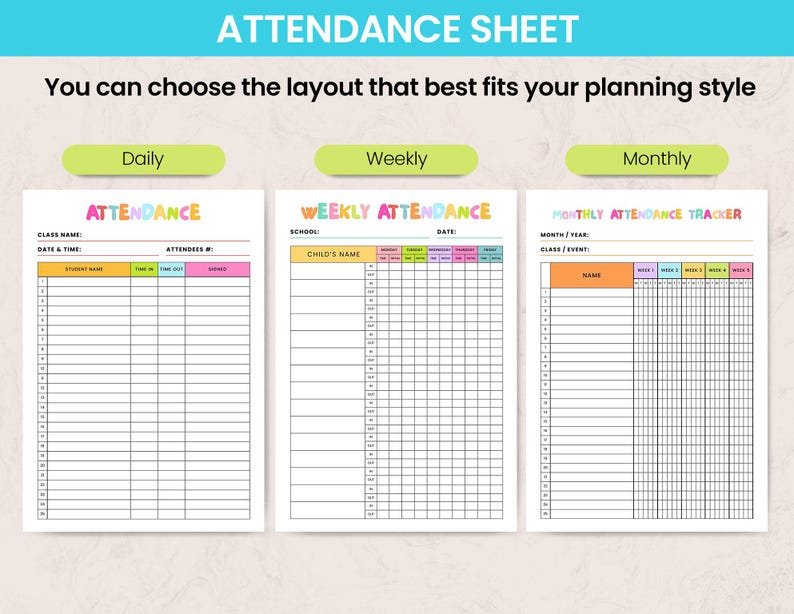 Editable Attendance Tracker Bundle, Canva, Attendance Record, Printable ...