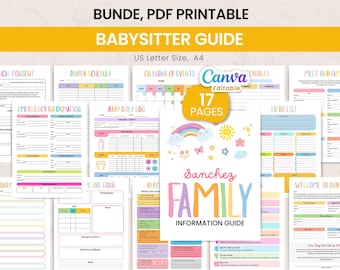 Editable Babysitter Guide | Nanny Binder Notes, Information Sheet Chart, Family Care Log, Kid Toddler Planner, Baby Log Checklist Schedule