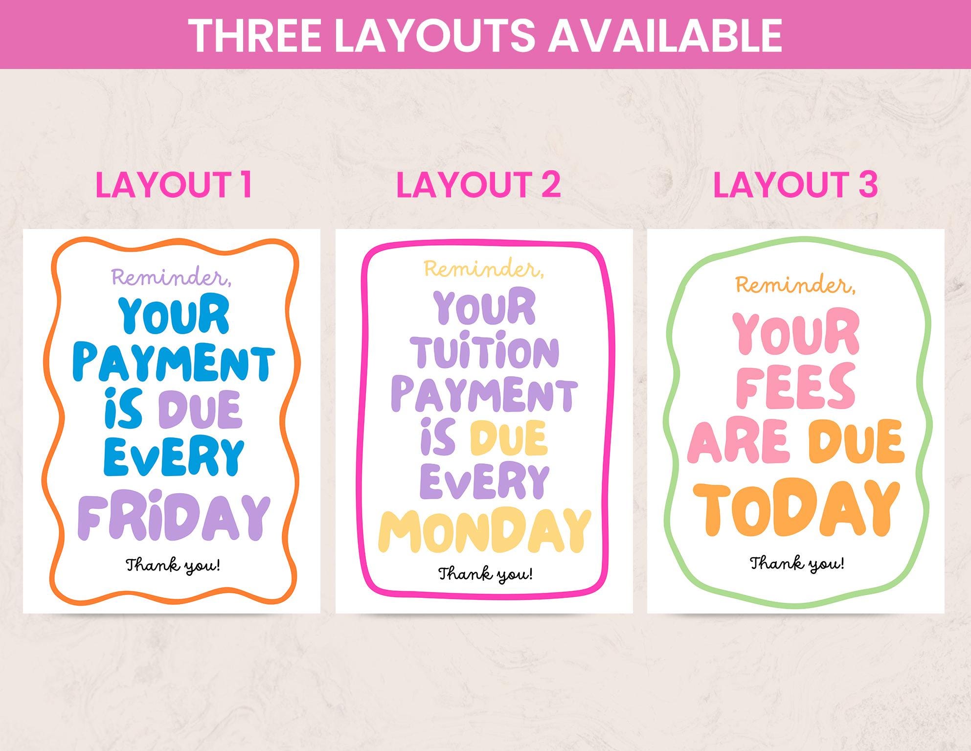 Payment Due Sign Every Friday, Daycare Payment Reminder Poster ...