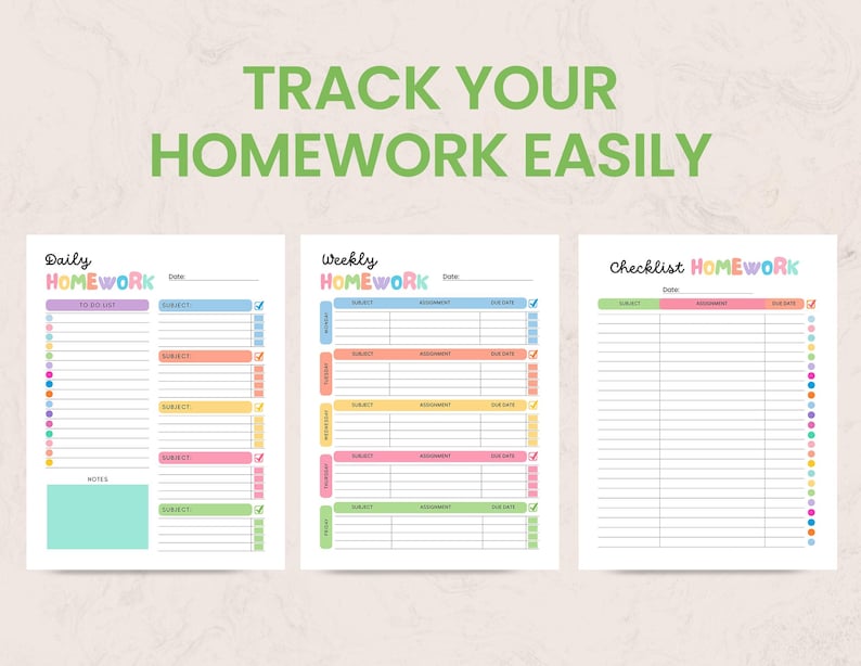 Homework Planner Printable, Student Assignment Tracker, Homework Log ...