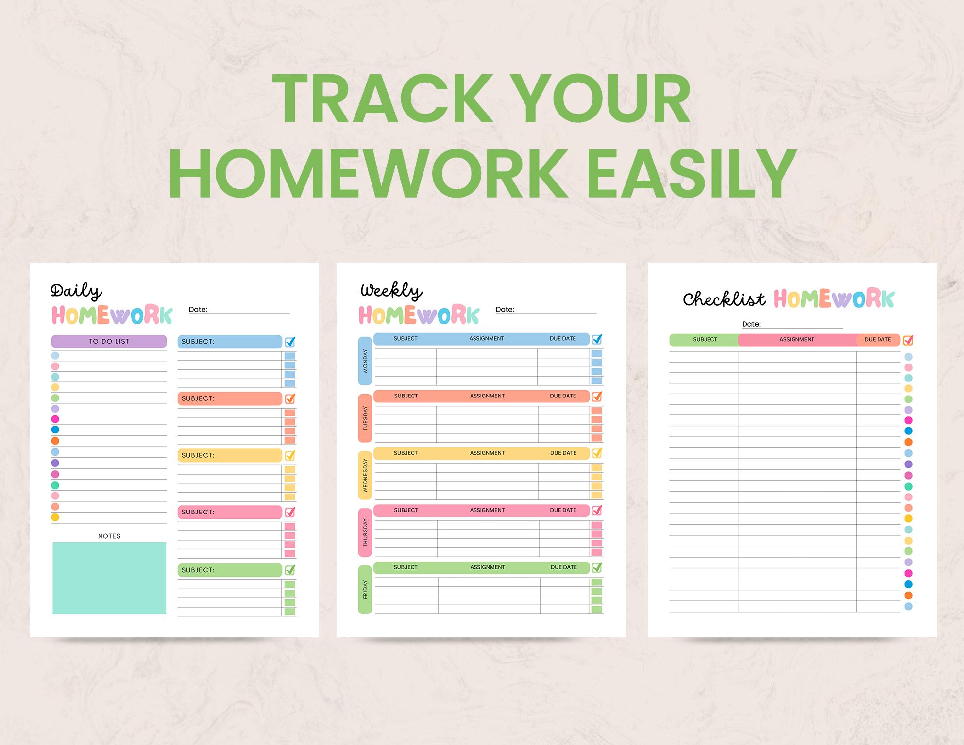 Homework Planner Printable, Student Assignment Tracker, Homework Log ...