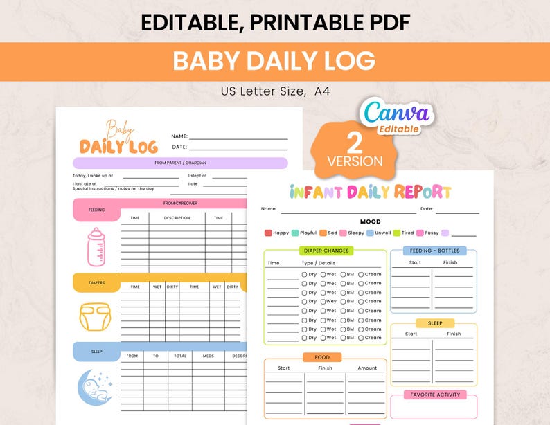 Editable Baby Daily Log | Printable Nanny Log Tracker Newborn Diary ...