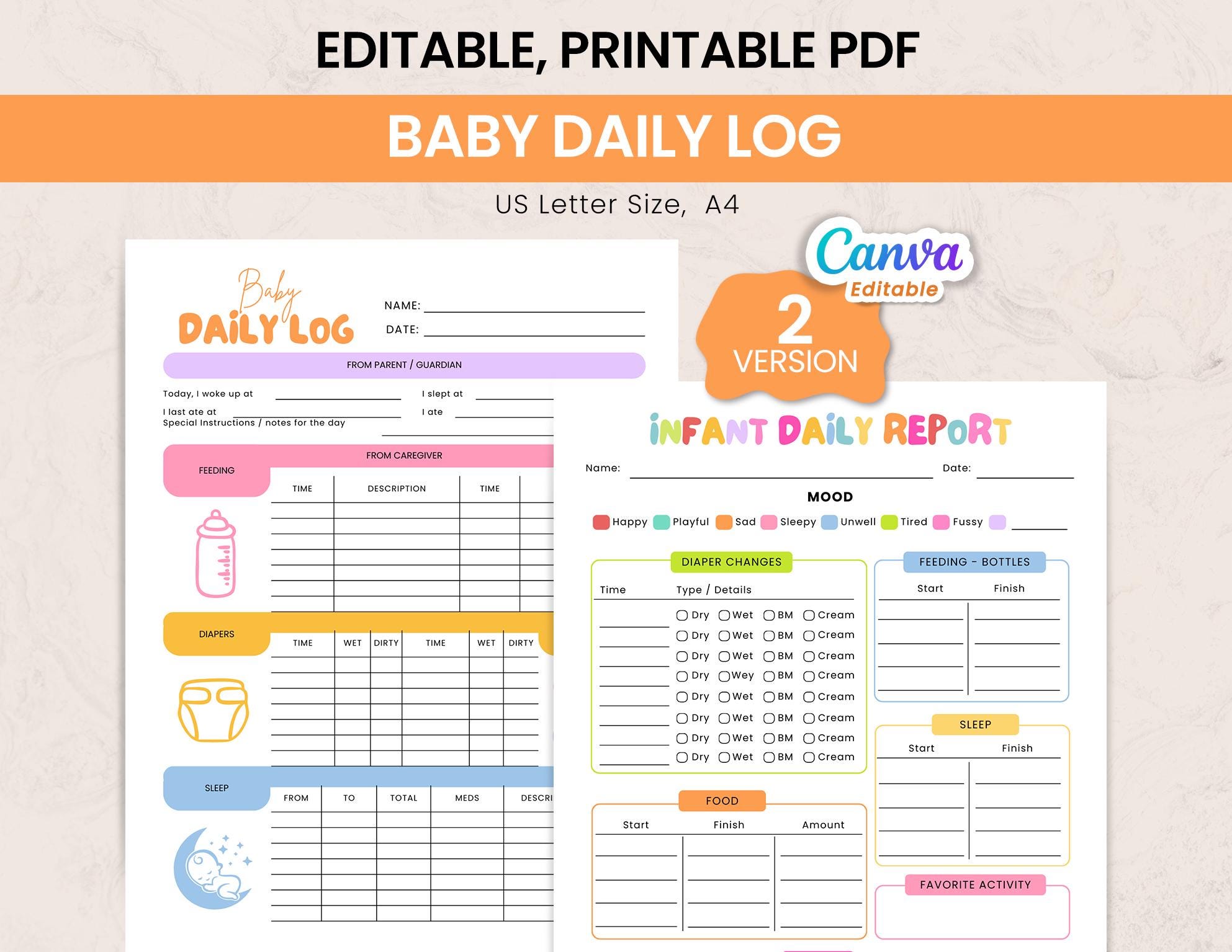 Editable Baby Daily Log | Printable Nanny Log Tracker Newborn Diary ...