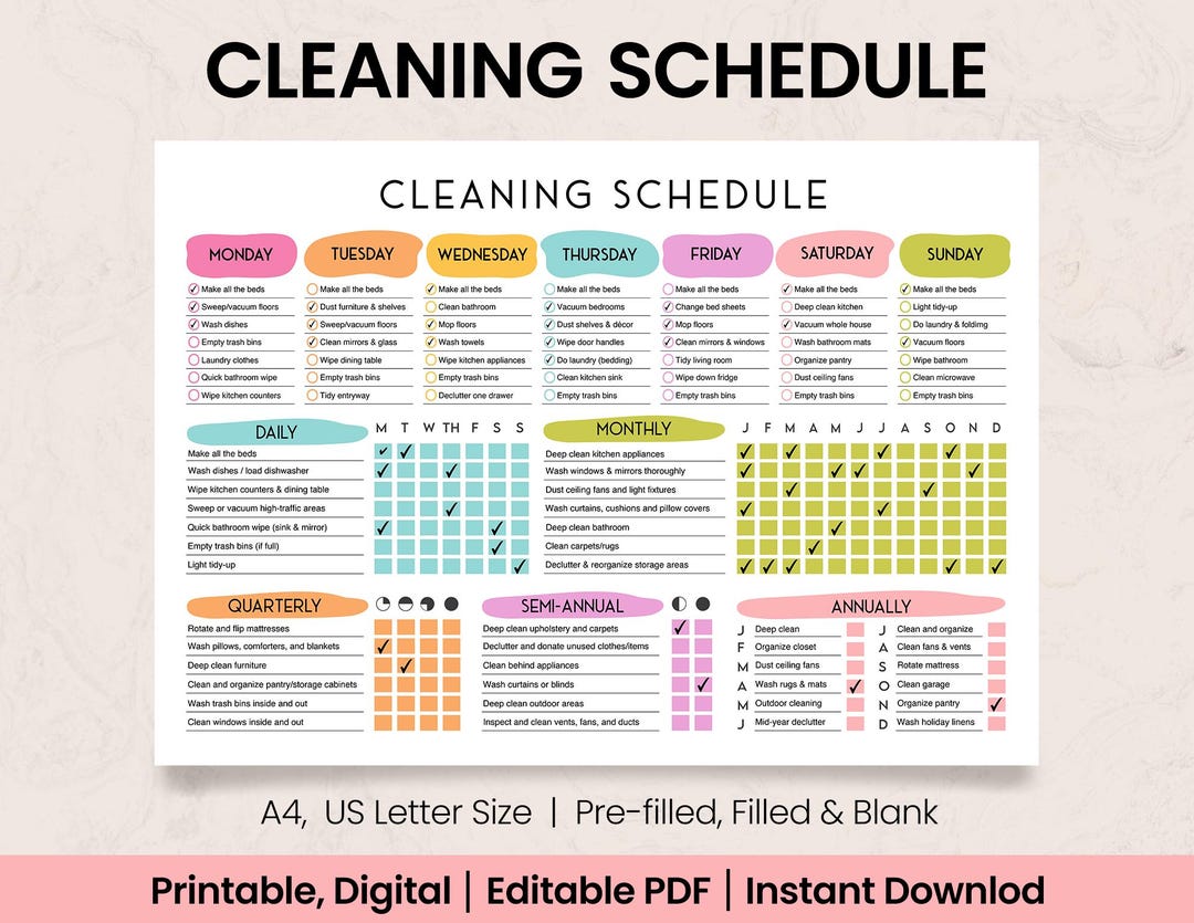 Editable Cleaning Schedule: House Chores Planner, Checklist & Printable ...