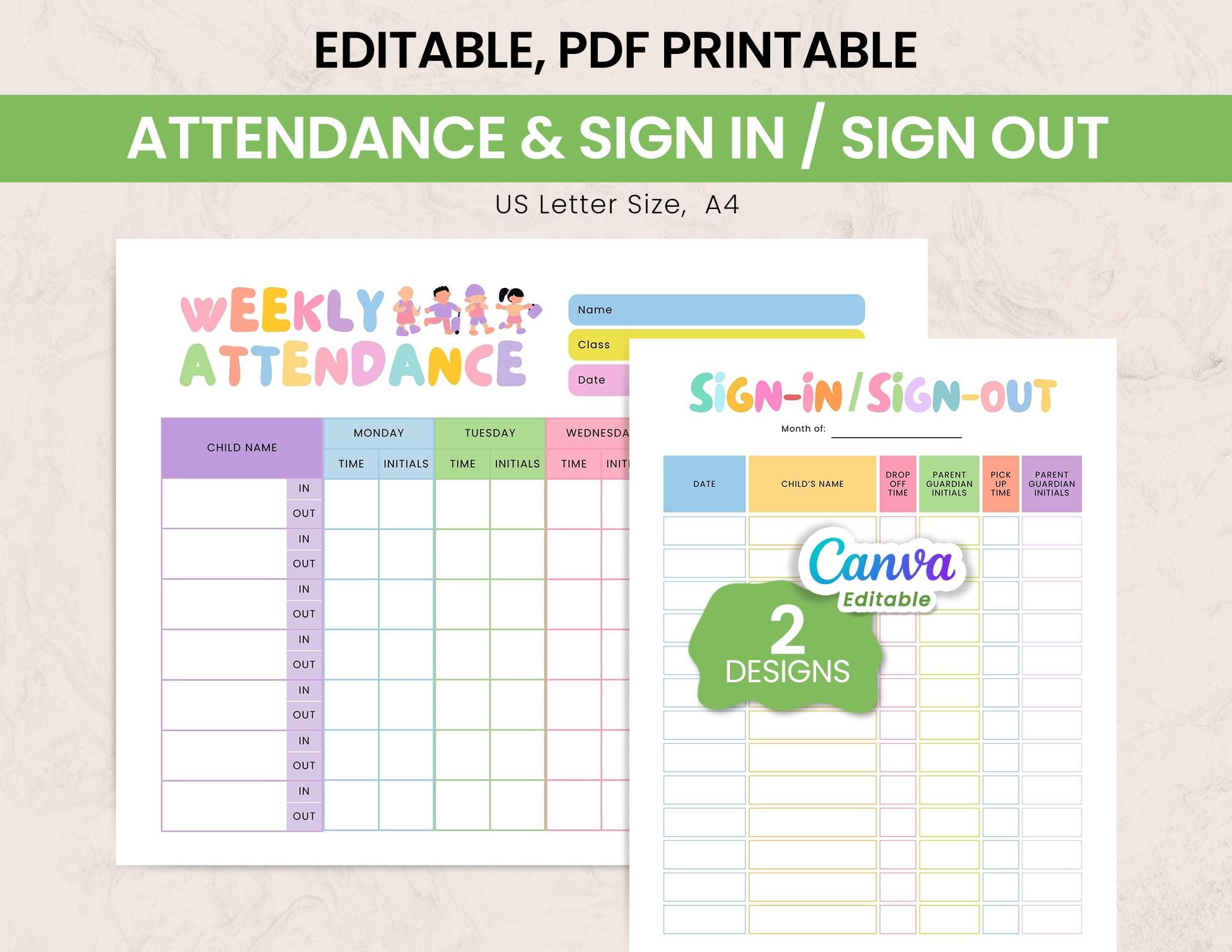 Sign in Sign Out Sheet, Weekly Attendance Sheet for Preschool ...