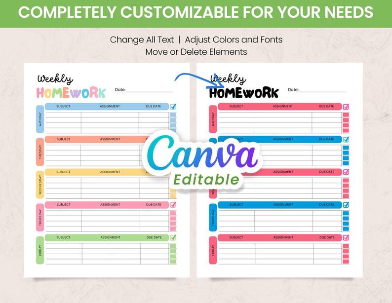 Homework Planner Printable, Student Assignment Tracker, Homework Log ...
