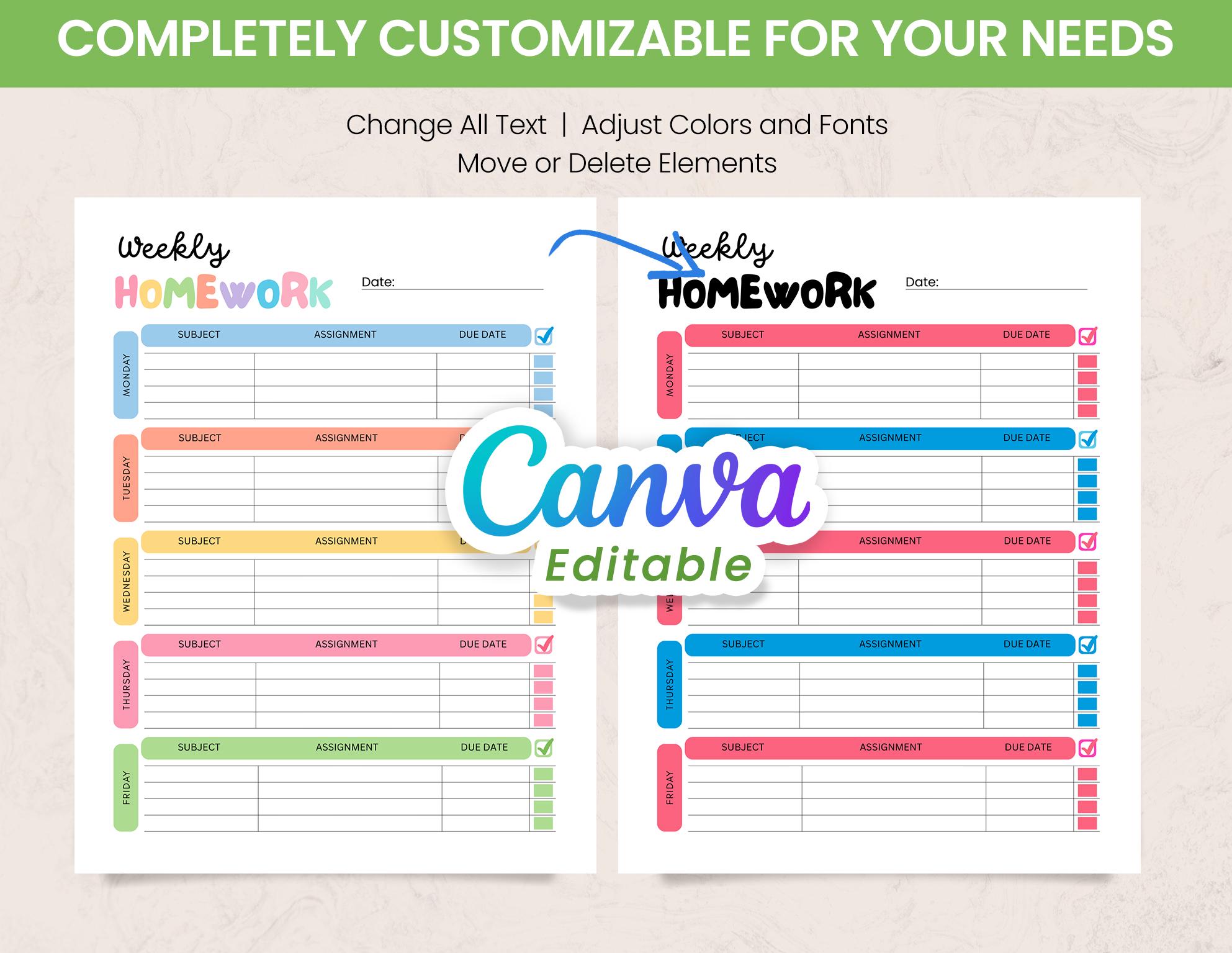 Homework Planner Printable, Student Assignment Tracker, Homework Log ...