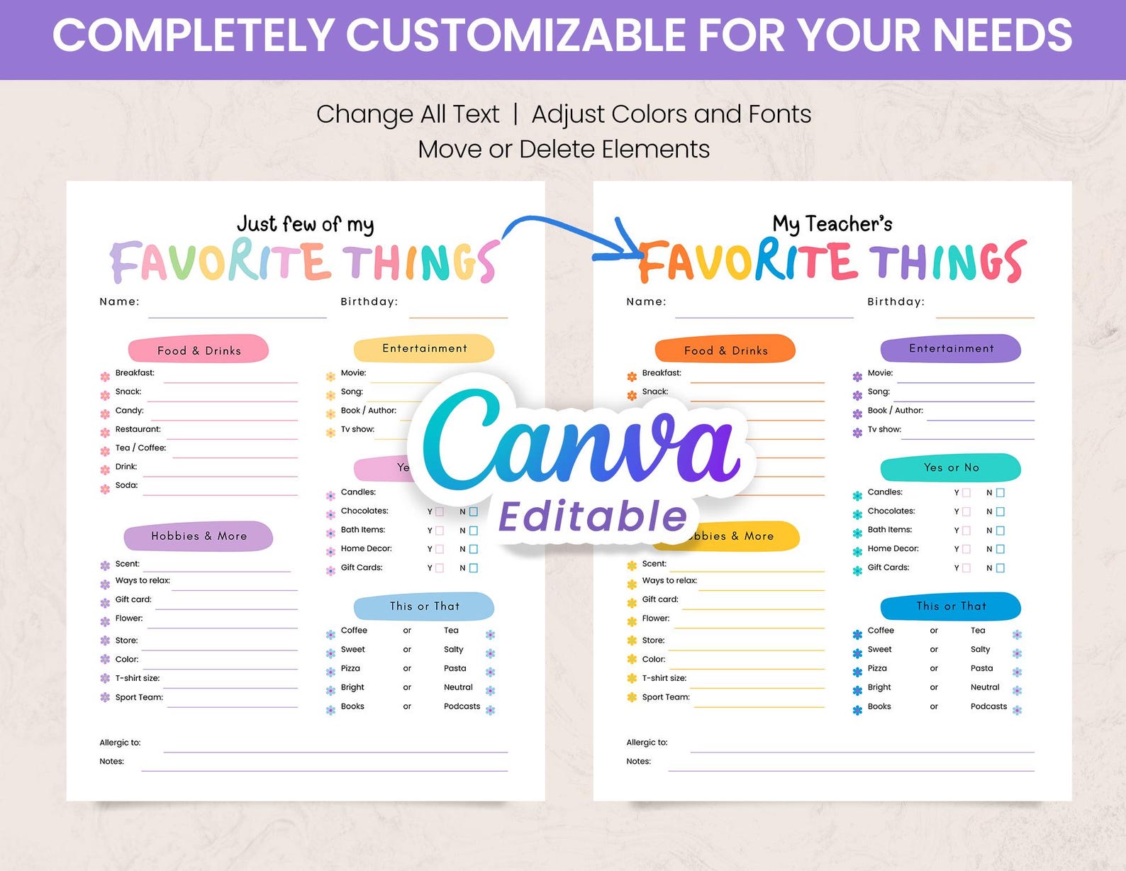 My Favorite Things Survey Questionnaire, Get to Know Me, Employee ...