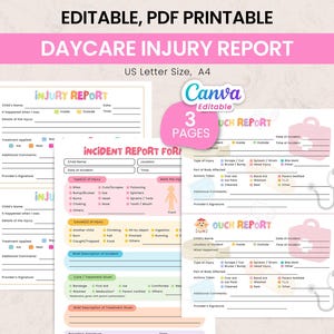 Daycare Incident Report, Childcare Injury Form, Ouch Report, Incident Report For Daycare, Home Daycare Forms, Kindergarten, Preschool