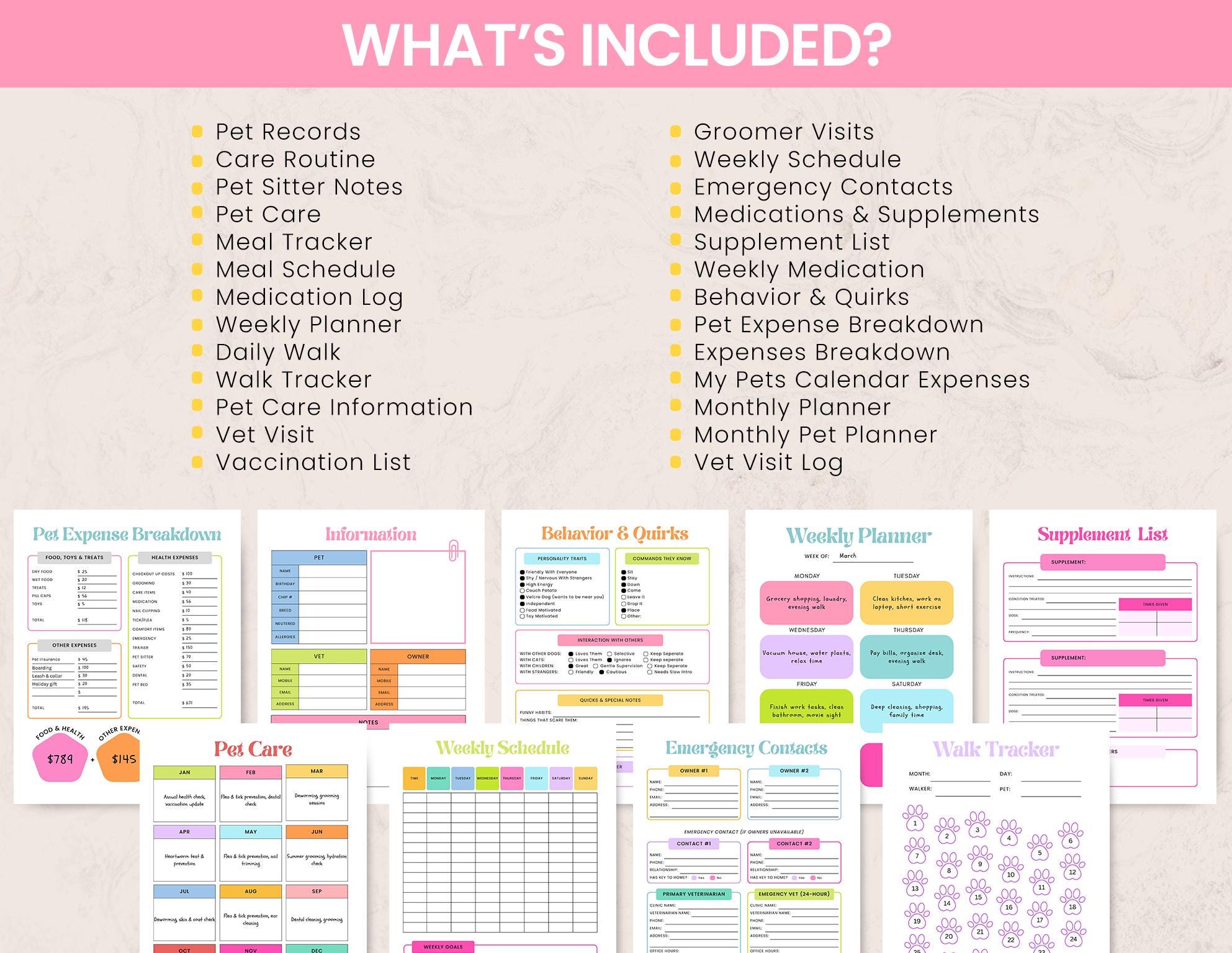 Pet Care Planner Printable Bundle | Pet Records | Vet Visit Log, Meal ...