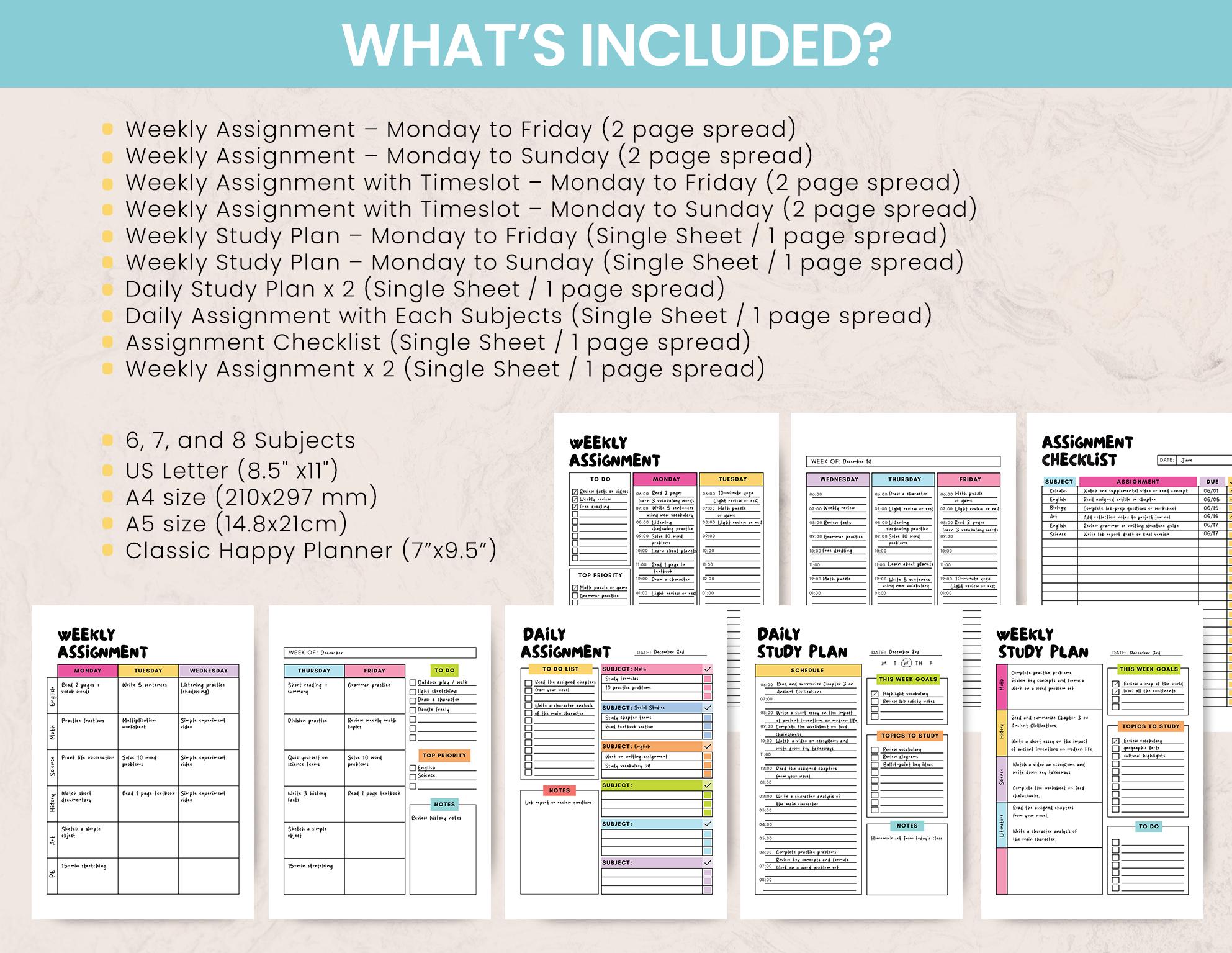 Assignment Tracker Printable | Weekly & Daily Study Planner | Monday ...