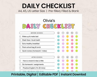 Kids Daily Checklist: Editable School Routine Chart (PDF)