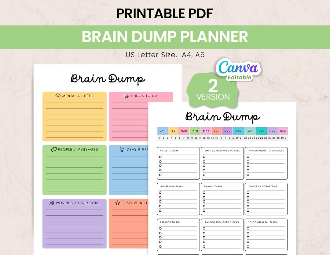Brain Dump Planner Printable | Task List Template, ADHD Daily ...