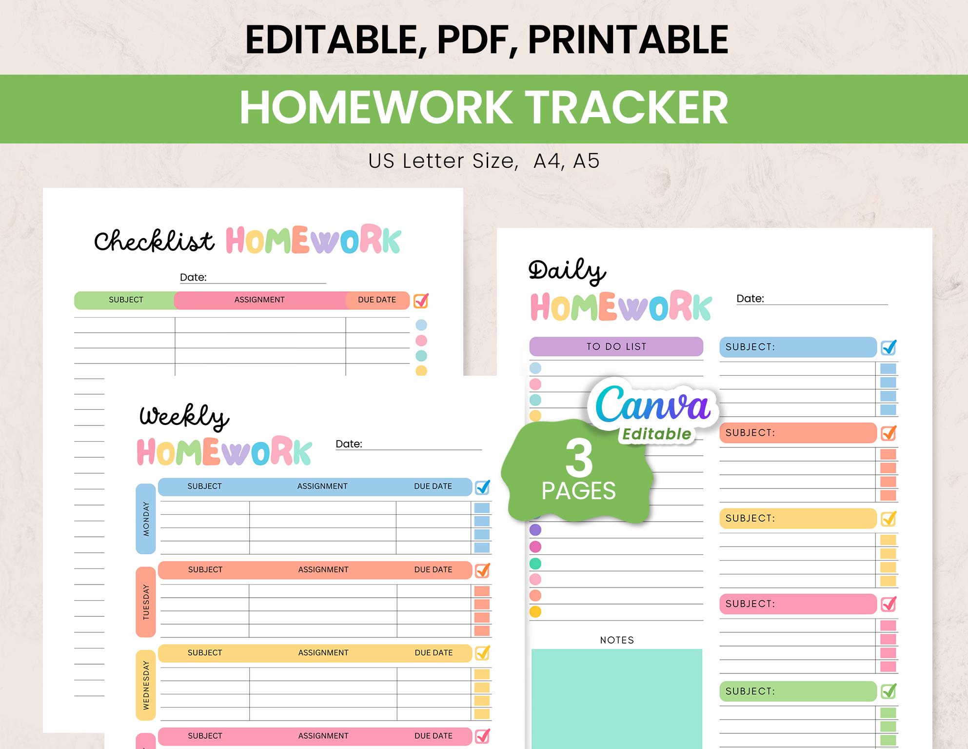 Homework Checker Pdf Homework Planner Printable, Student Assignment Tracker, Homework Log ...