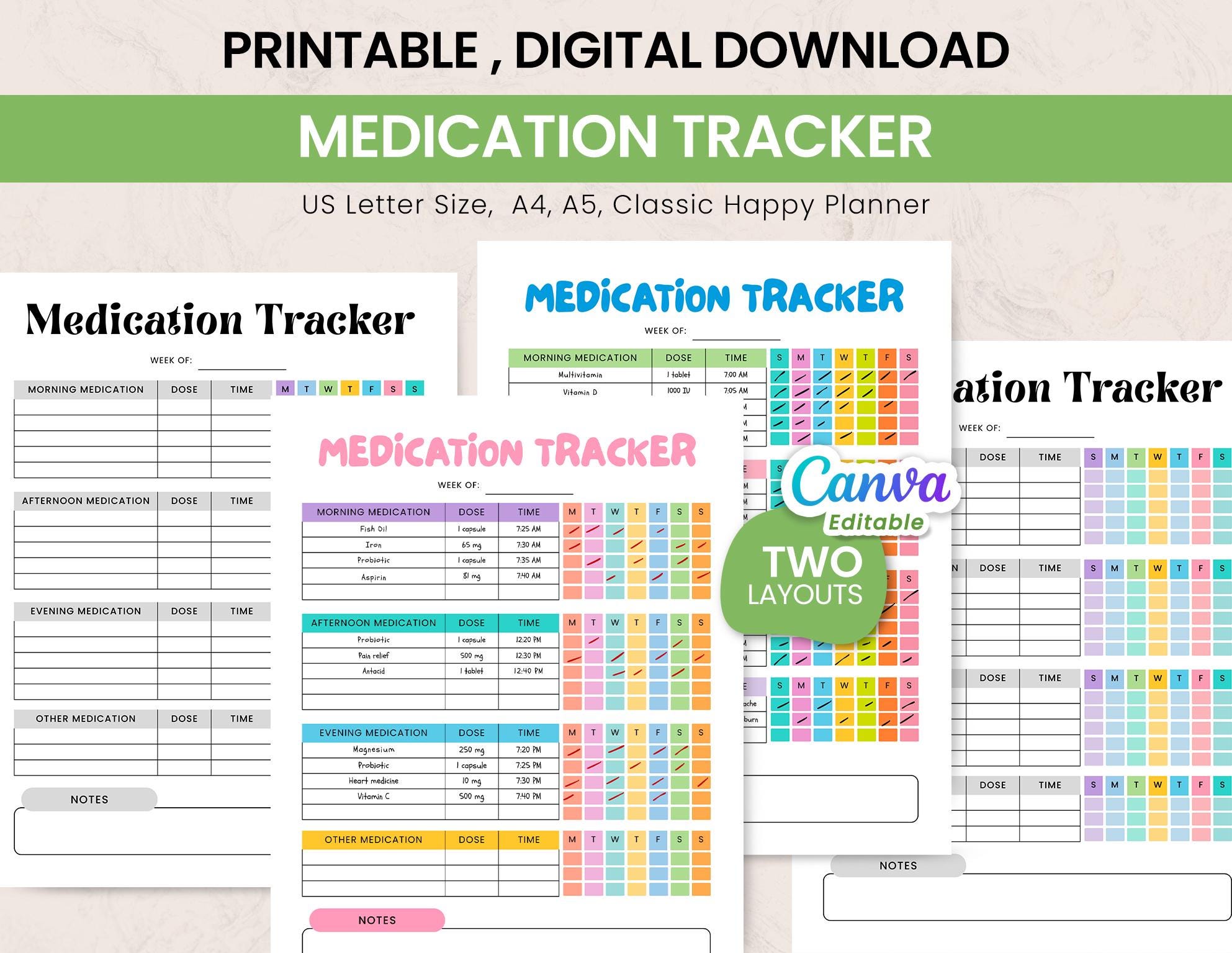 Daily Medication Tracker | Medication Log, Pill Tracker, Printable ...