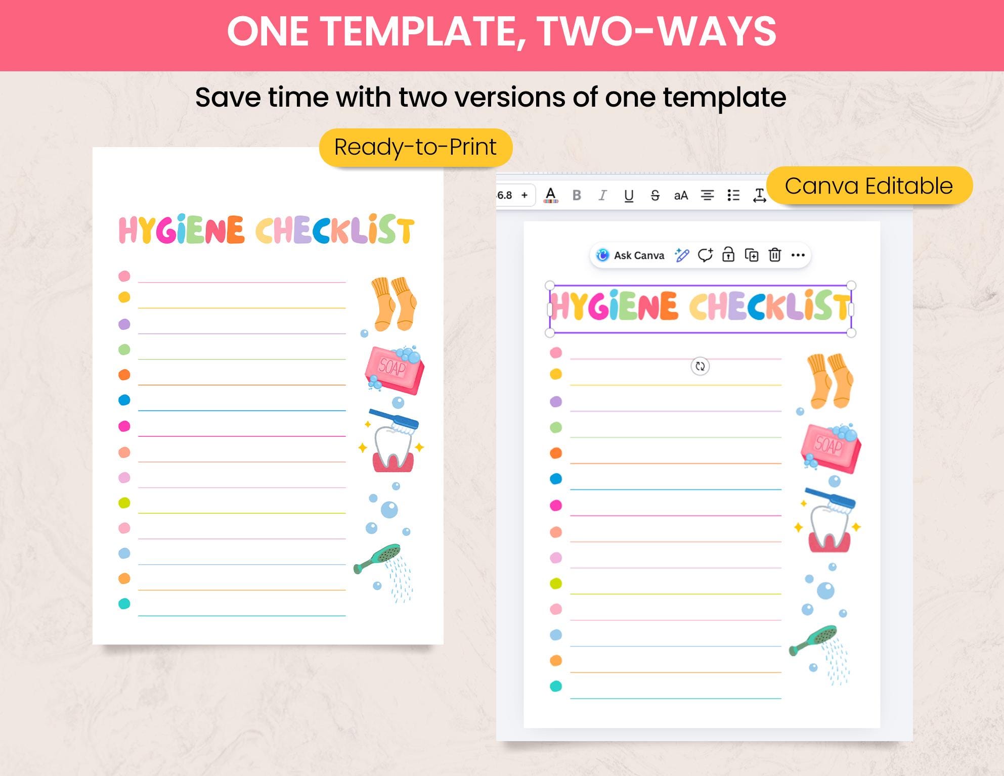 Personal Hygiene Tracker, Hygiene Adult, Hygiene Student, Colorful ...