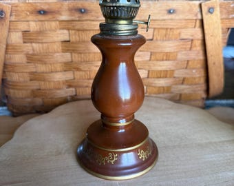 Vintage Brown Oil Lamp with Gold Detail