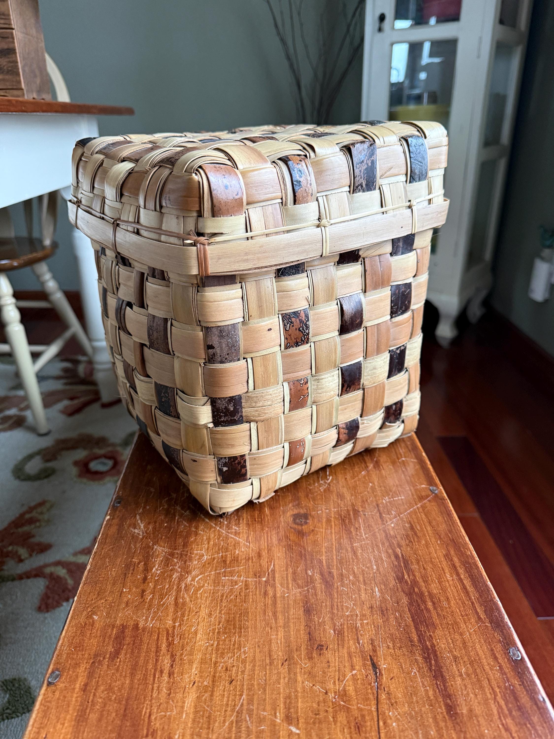 Vintage Square Basket With Lid - Etsy
