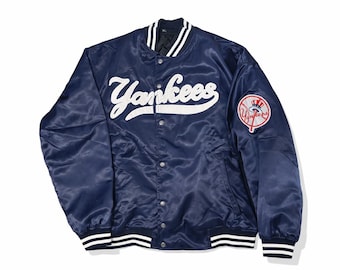 Vintage Navy Satin Yankees Bomber Jacket – Retro Baseball Streetwear
