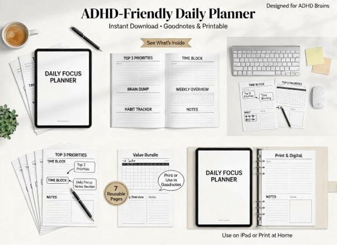 ADHD Focus Planner, Daily Productivity, Goodnotes iPad Printable ...