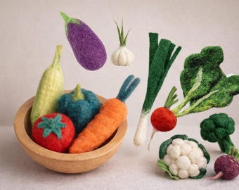 Juego de verduras de fieltro hechas a mano, mini verduras de lana, juguete Montessori para niños, comida de juguete.
