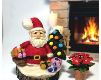 Needle Felted Santa Christmas Decor – Handmade Wool Holiday Ornament