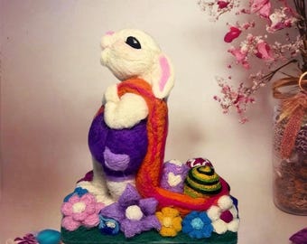 アンゴラウサギのオーナメント、手作りのふわふわウサギのチャーム