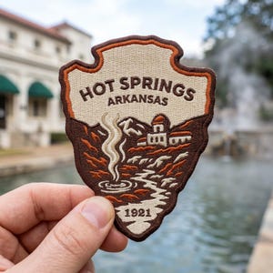 Hot Springs Embroidered Arrowhead Patch – Arkansas Travel Souvenir for Jacket Backpack Hat