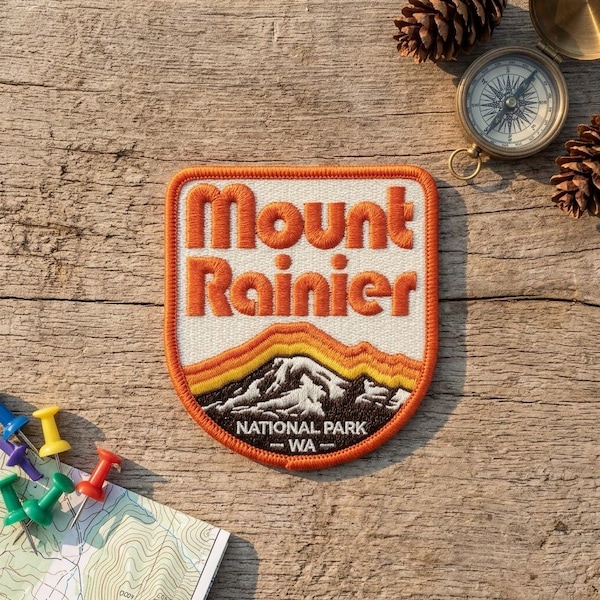Mount Rainier National Park Embroidered Patch – Washington Travel Iron On Applique