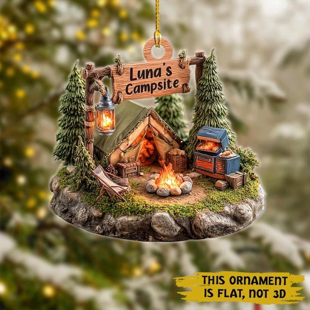 Personalized Camping Ornament 2025 | Custom Campfire Tent Christmas ...