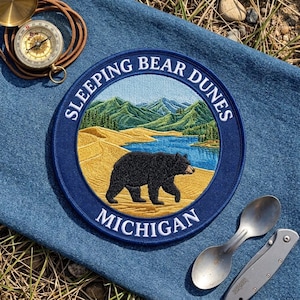 Sleeping Bear Dunes Michigan Embroidered Patch – Bear Lake Landscape Travel Souvenir for Jacket Backpack Hat, Michigan Outdoor Gift