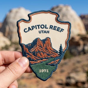 Capitol Reef National Park 1971 Embroidered Patch – Utah Mountain Arrowhead Travel Souvenir for Jacket Backpack Hat