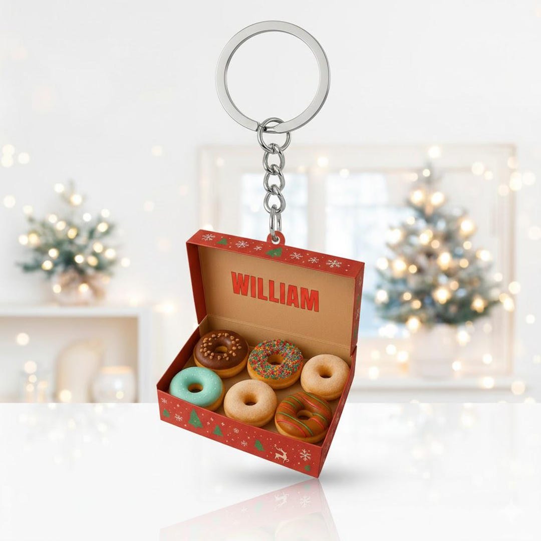 Personalized Donut Box Keychain, Custom Name Donut Acrylic Keyring ...