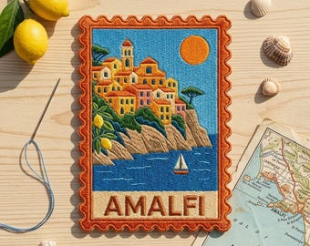 Amalfi Coast Embroidered Stamp Patch – Italy Travel Souvenir for Jacket Backpack Hat
