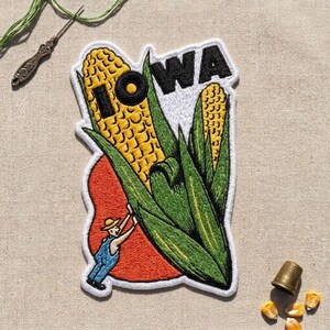 Iowa Corn Farmer Embroidered Patch – Midwest Farm Pride Applique for Jacket Backpack Hat
