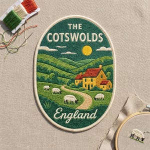 The Cotswolds England Embroidered Patch – Sheep Farm Countryside Landscape Travel Souvenir for Jacket Backpack Hat