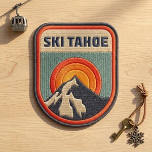 Lake Tahoe Ski Embroidered Patch – Mountain Travel Souvenir for Jacket Backpack Hat