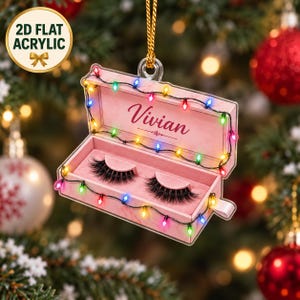 Personalized Eyelash Christmas Ornament 2D Flat Acrylic - Custom Name Lash Box Ornament - Lash Tech Gift Beauty Salon Decor
