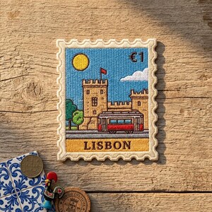 Lisbon Portugal Embroidered Stamp Patch – Vintage Travel Souvenir for Jacket Backpack Hat
