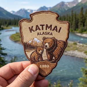 Katmai National Park Embroidered Arrowhead Patch – Alaska Travel Souvenir for Jacket Backpack Hat