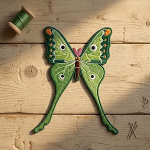Luna Moth Embroidered Patch – Nature Iron-On Applique for Jacket Backpack Hat