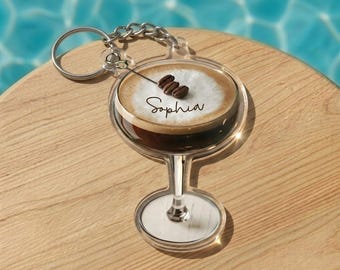 Custom Espresso Martini Keychain 2D Flat Acrylic, Personalized Coffee Cocktail Keyring, Bartender Gift, Coffee Lover Accessory, Drink Charm