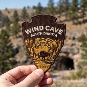 Wind Cave South Dakota Embroidered Arrowhead Patch – Bison Cave Travel Souvenir for Jacket Backpack Hat