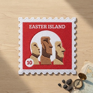 Easter Island Moai Embroidered Stamp Patch – Chile Travel Souvenir for Jacket Backpack Hat