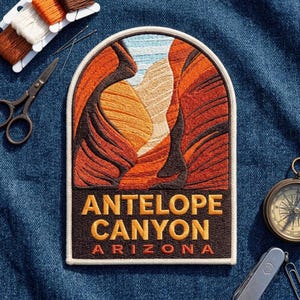 Antelope Canyon Arizona Embroidered Patch – Colorful Sandstone Desert Landscape Southwest Travel Souvenir for Jacket Backpack Hat