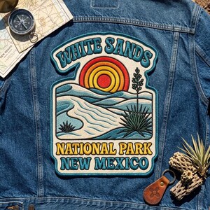 White Sands National Park New Mexico Embroidered Patch – Desert Sunset Travel Souvenir for Jacket Backpack Hat, Southwest Outdoor Gift